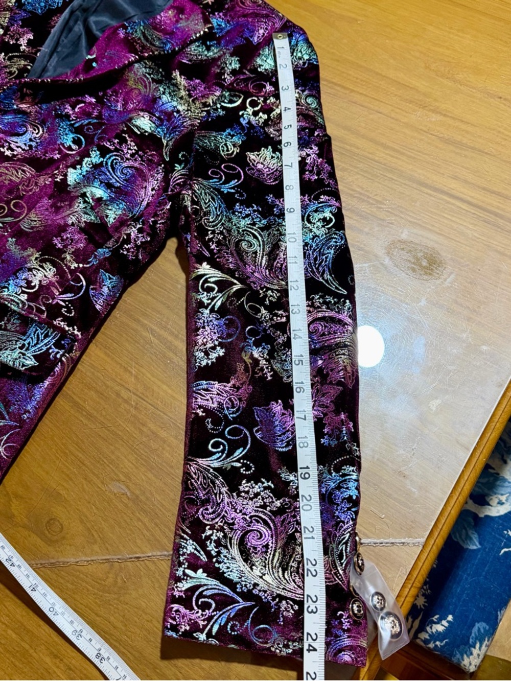 Mens Velvet Iridescent Paisley Blazer in Deep Purple - Picture 5 of 8